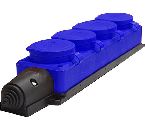 Изображение товара 4-х местная однофазная колодка UNIVersal с заглушками "компакт" с/з каучук 16а 250в ip44 цвет синий (еврослот) 3045