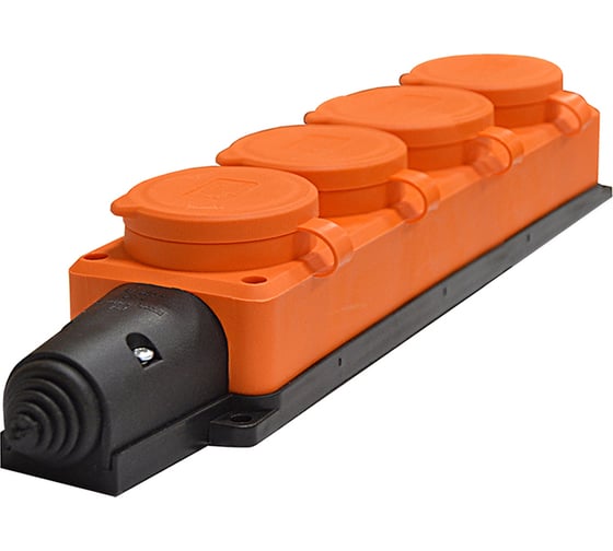 Изображение товара 4-х местная однофазная колодка UNIVersal с заглушками "компакт" с/з каучук 16а 250в ip44 оранжевый (еврослот) 3035