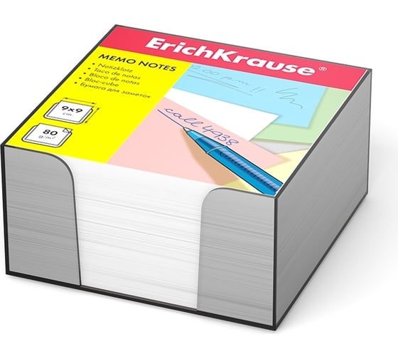 Изображение товара Бумага для заметок ErichKrause 90x90x50 мм, белый, в пластиковой подставке 2716