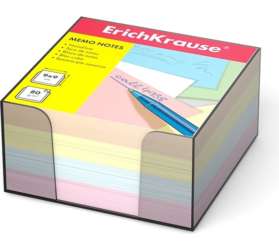 Изображение товара Бумага для заметок ErichKrause 90x90x50 мм, 4 цвета, в пластиковой подставке 5141