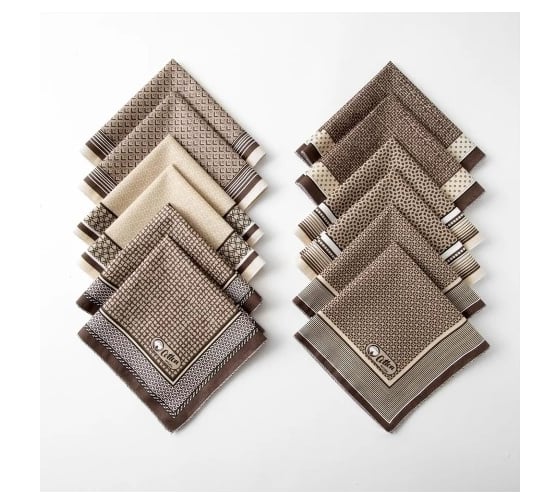 Изображение товара Мужские носовые платки Этель Серджио 30x30 см, набор 12 шт, цвет коричневый, рисунок микс 5073432