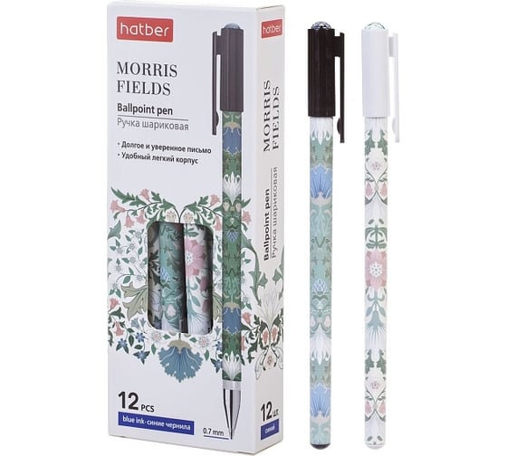 Изображение товара Шариковая ручка Hatber Morris Синяя 0.7мм с колпачком и клипом чернила на масляной основе 12шт. в картонной коробке, 144шт. 080003