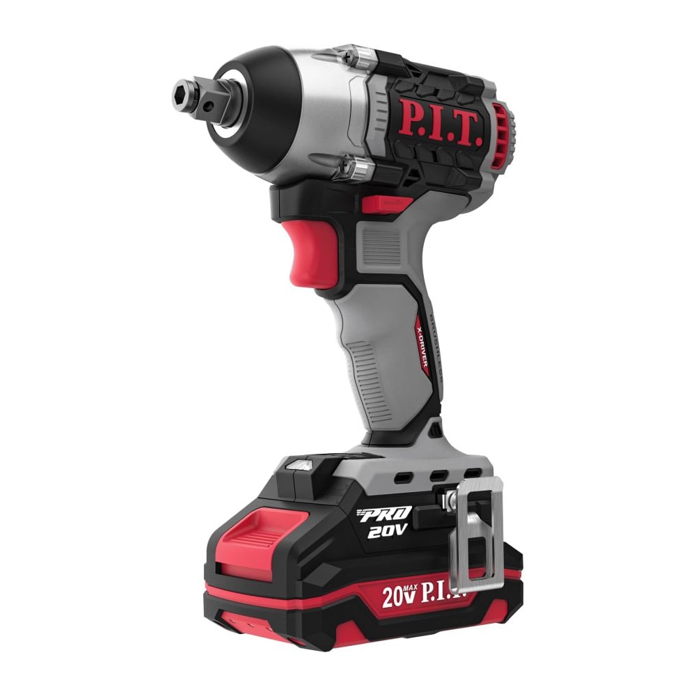 Изображение товара Ударный бесщеточный аккумуляторный гайковерт P.I.T. 20 В, 300 Нм, квадрат 1/2" и шестигран, 2 Ач, ЗУ, кейс PIW20H-300B/1