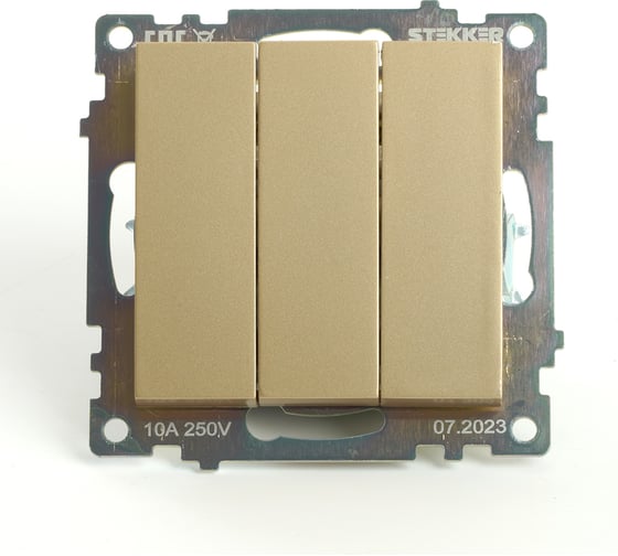 Изображение товара Механизм 3-клавишного выключателя STEKKER 250в, 10а, серия катрин, золото, gls10-7108-08, 49219