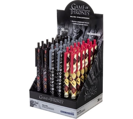 Изображение товара Шариковая ручка Hatber автоматическая Игра престолов Синяя 0.7мм 36шт в картонной Дисплей-витрине Game of Thrones, 36шт. 074753