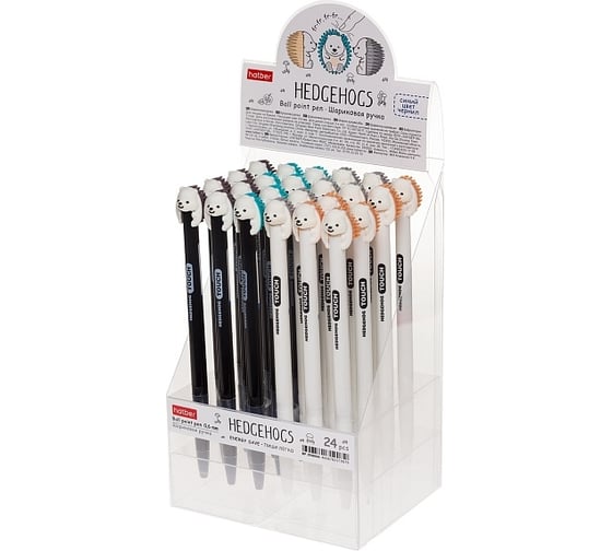 Изображение товара Шариковая ручка Hatber автоматическая Hedgehog Ёжики Синяя 0,6мм soft ink 24шт в прозрачном ПВХ-боксе, 24шт. 058666