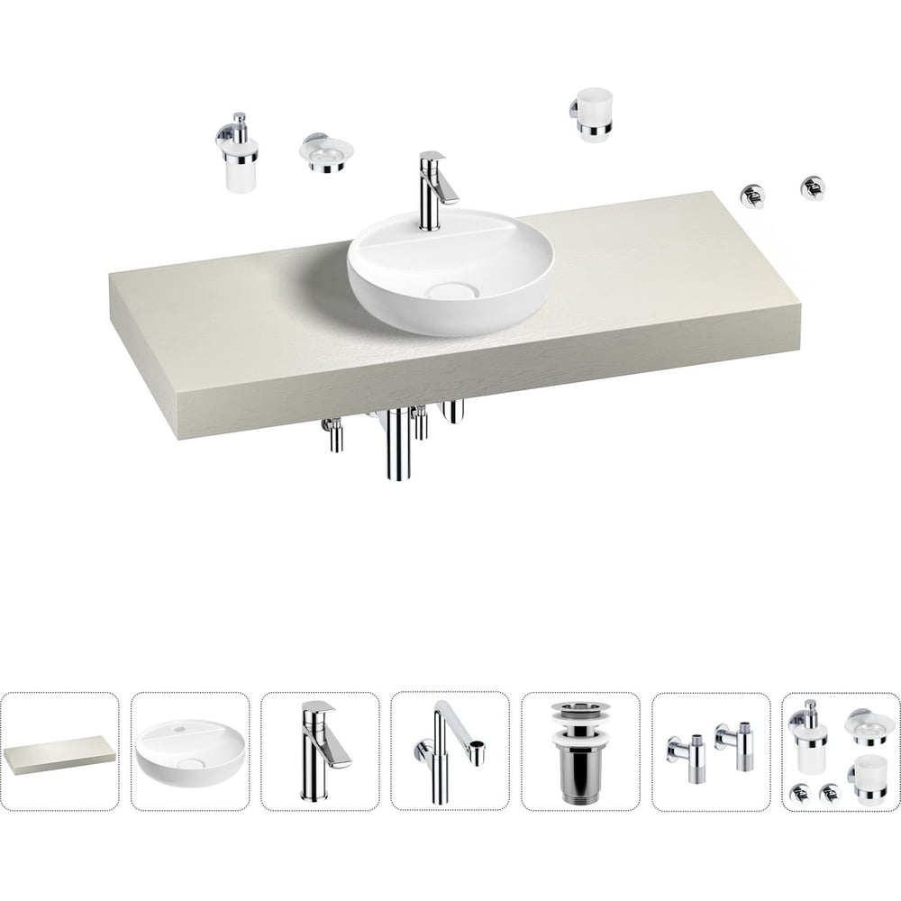 Комплект мебели для ванной комнаты с раковиной Wellsee держатель для зубных щёток настенный accoona а11304 2 стакана стекло хром