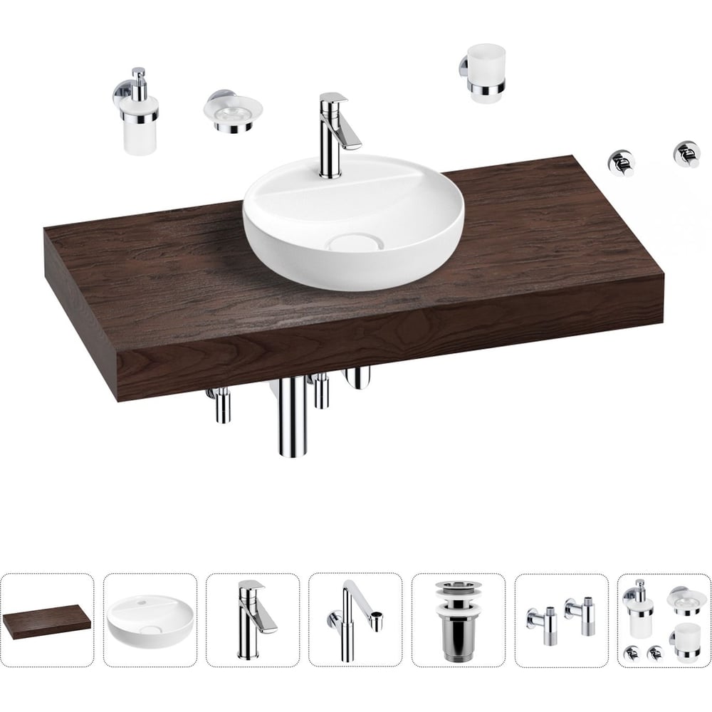 Комплект мебели для ванной комнаты с раковиной Wellsee держатель для зубных щёток настенный accoona а11304 2 стакана стекло хром