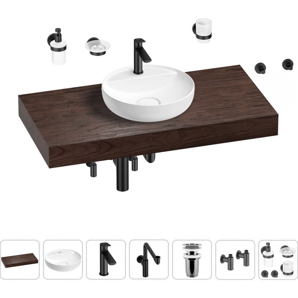 Комплект мебели для ванной комнаты с раковиной Wellsee основание стойки столешницы диаметр отверстия 55 мм 30341