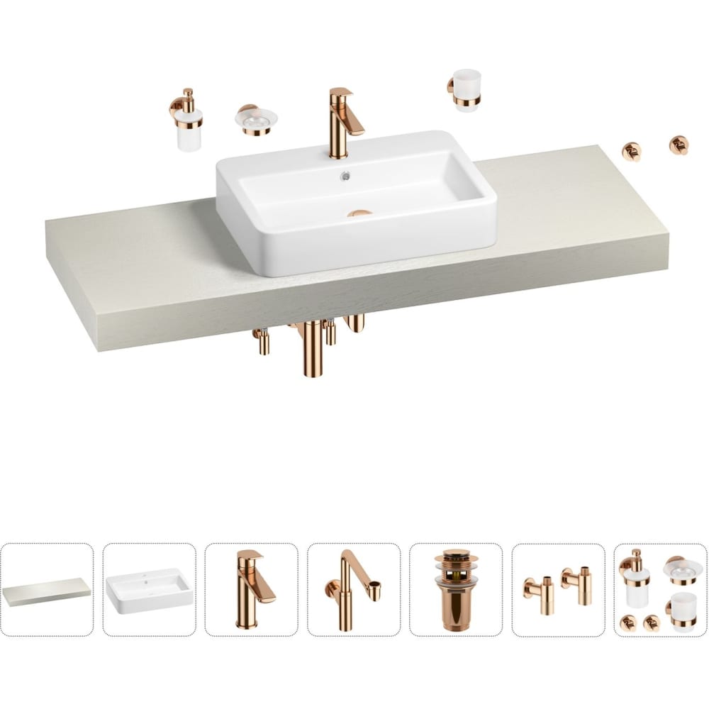 Комплект мебели для ванной комнаты с раковиной Wellsee подсвечник керамика на 1 свечу кактус d 4 см золото 7 5х7 5х6 8 см