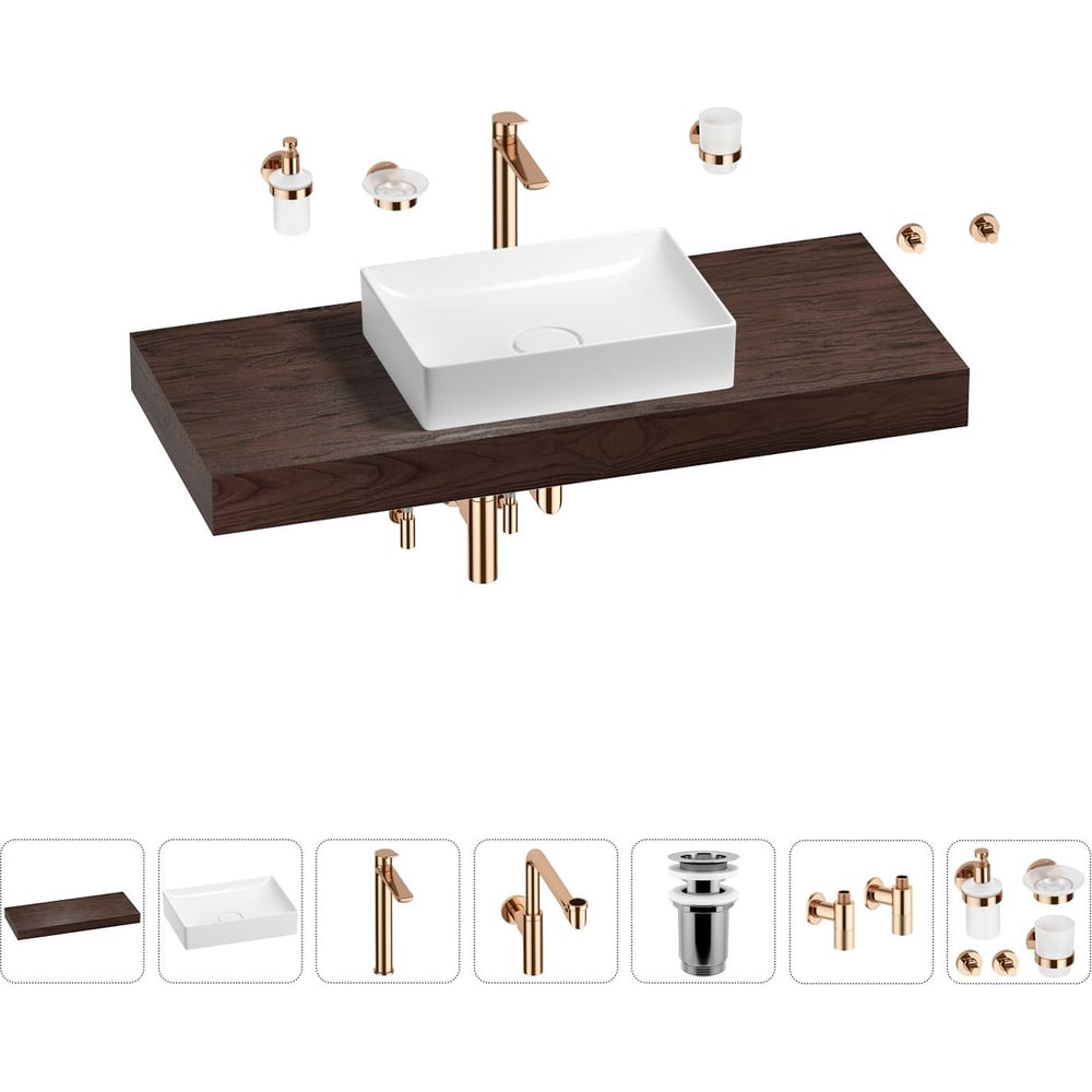 Комплект мебели для ванной комнаты с раковиной Wellsee бальзам оттеночный тоника тон 9 53 розовое золото 150 мл