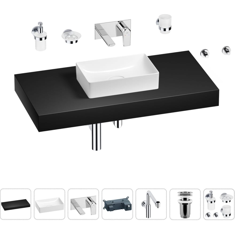 Комплект мебели для ванной комнаты с раковиной Wellsee комплект для прямоугольного перелива orio ø70 мм