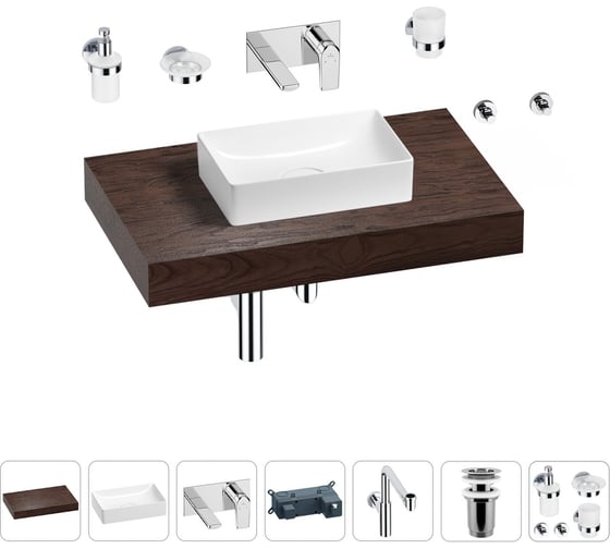 Изображение товара Комплект мебели для ванной комнаты с раковиной Wellsee Genuine Tree 201016881