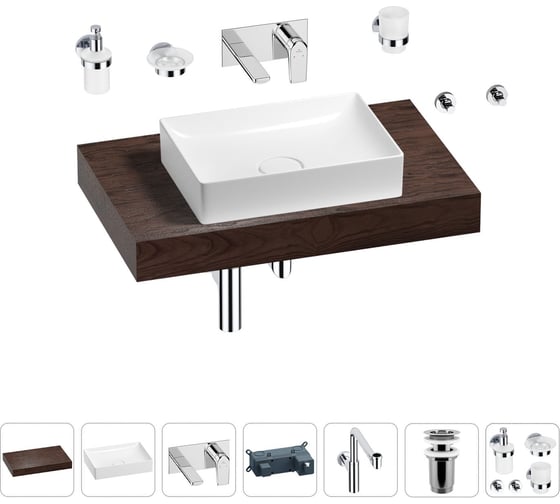 Изображение товара Комплект мебели для ванной комнаты с раковиной Wellsee Genuine Tree 201017261