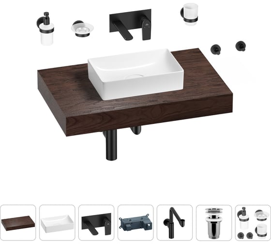 Изображение товара Комплект мебели для ванной комнаты с раковиной Wellsee Genuine Tree 201016882