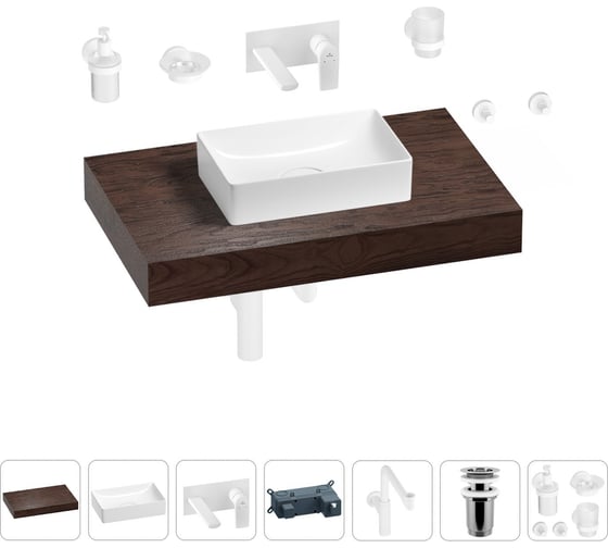 Изображение товара Комплект мебели для ванной комнаты с раковиной Wellsee Genuine Tree 201016885