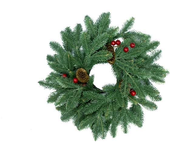 Изображение товара Венок MOROZCO Новогодний-12 зеленый, с шишками и ягодами, литыми побегами ВН-12