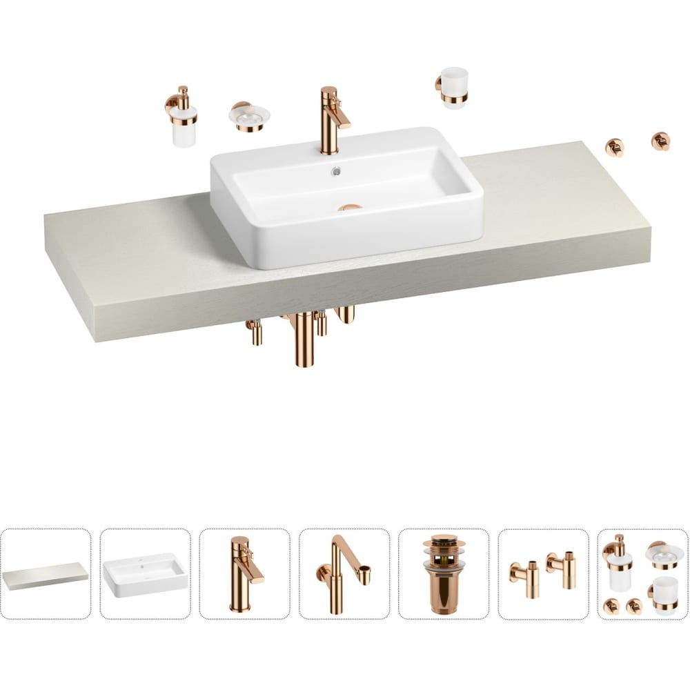 Комплект мебели для ванной комнаты с раковиной Wellsee бальзам оттеночный тоника тон 9 53 розовое золото 150 мл