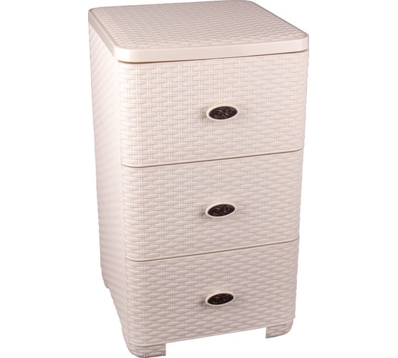 Изображение товара Комод ЗПИ Альтернатива Плетенка 3-х секционный, слоновая кость М2429