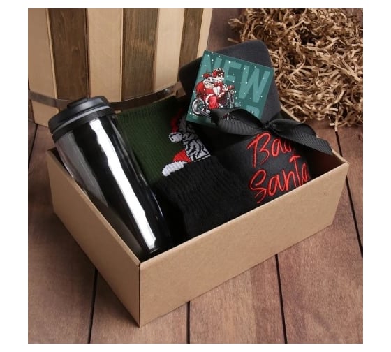Изображение товара Подарочный набор Этель Bad Santa плед, носки, перчатки, термостакан 9848695