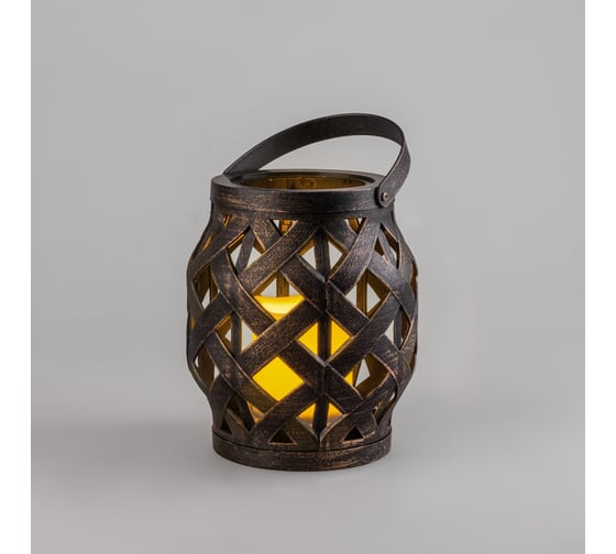 Изображение товара Светодиодный декоративный фонарь со свечкой NEON-NIGHT 14х14х16.5см плетеный бронзовый 513-055