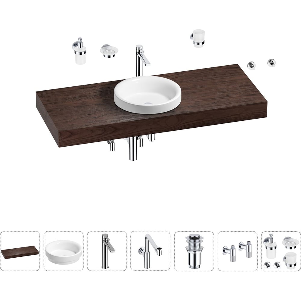 Комплект мебели для ванной комнаты с раковиной Wellsee стакан для зубных щеток двойной металл хром solinne classic 2546 101
