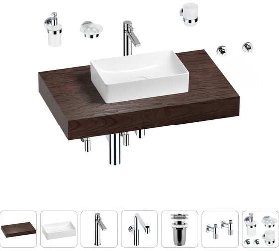 Изображение товара Комплект мебели для ванной комнаты с раковиной Wellsee Genuine Tree 201016876