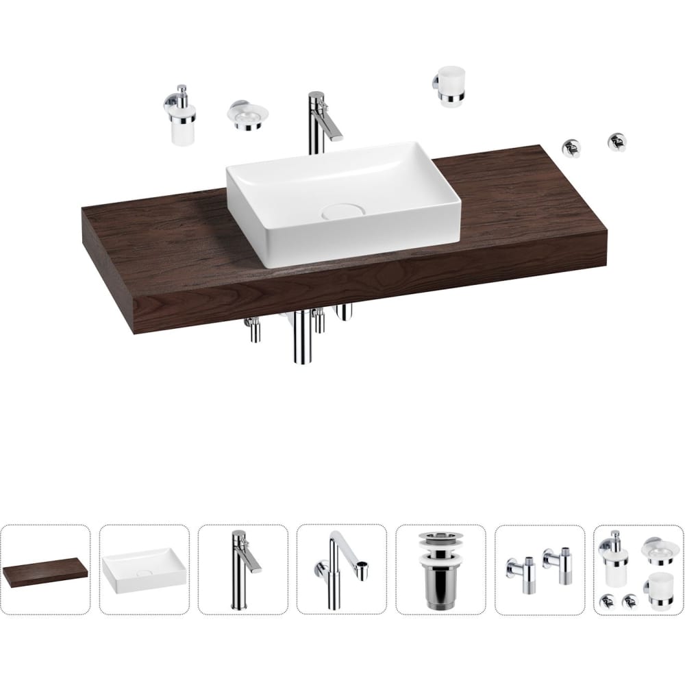 Комплект мебели для ванной комнаты с раковиной Wellsee держатель для зубных щёток настенный accoona a11103 стекло хром