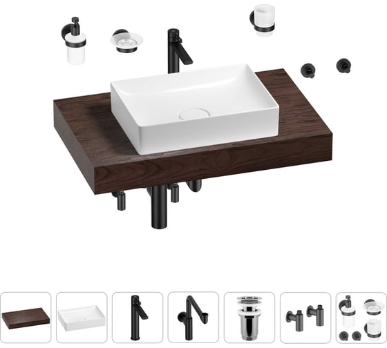 Изображение товара Комплект мебели для ванной комнаты с раковиной Wellsee Genuine Tree 201017257