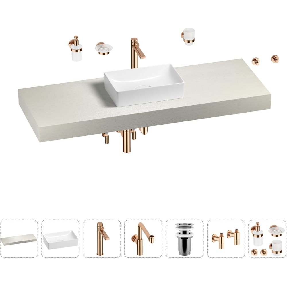 Комплект мебели для ванной комнаты с раковиной Wellsee набор аксессуаров для ванной комнаты лайт 6 предметов мыльница дозатор 2 стакана ёршик ведро бирюзовый