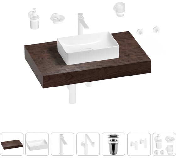 Изображение товара Комплект мебели для ванной комнаты с раковиной Wellsee Genuine Tree 201016880