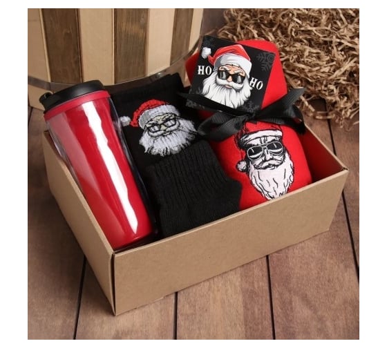 Изображение товара Подарочный набор Этель Ho-ho плед, носки, перчатки, термостакан 9848696