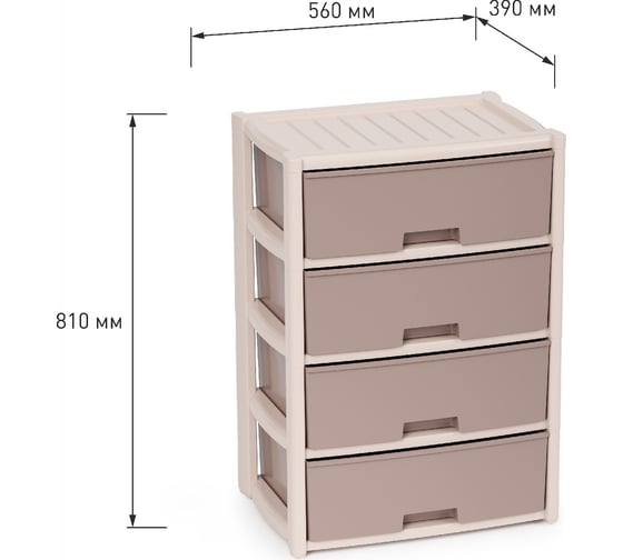 Изображение товара Комод ЗПИ Альтернатива Колорит 4-х секционный, широкий, бежевый М8759