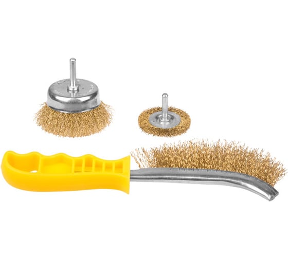 Изображение товара Щетки-крацовки (латунированная стальная проволока 0,3 мм, дисковая 50 мм, чашечная 75 мм, ручная, 3 шт.) STAYER 35151-H3_z01