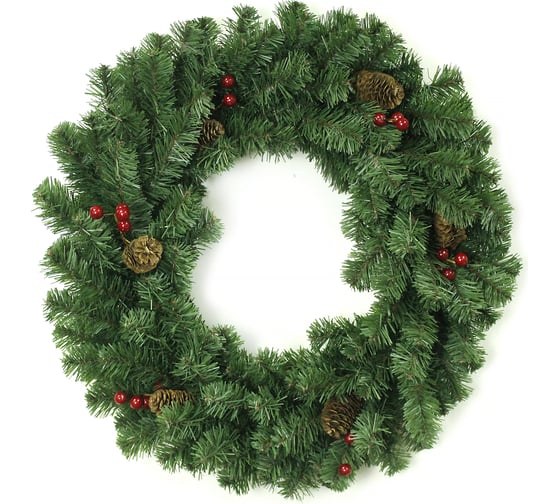 Изображение товара Венок MOROZCO Новогодний-16 зеленый, с шишками и ягодами, ПВХ ВН-16