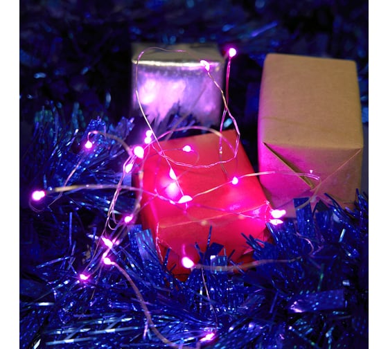 Изображение товара Светодиодная гирлянда FERON cl570 линейная роса, статичная 2м + 0.5м розовый с питанием от батареек, прозрачный шнур, 48602