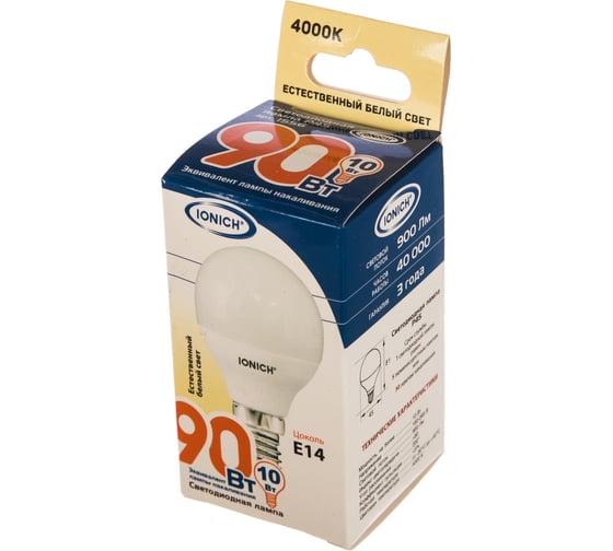 Изображение товара Светодиодная лампа IONICH декоративное освещение Шар ILED-SMD2835-P45-10-900-230-4-E14 1556