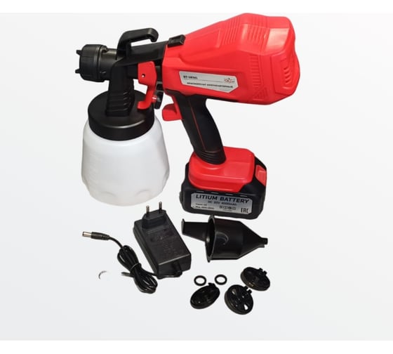 Изображение товара Аккумуляторный краскопульт AktiTool ST-1836L сопла 1.5/1.8/2.0/2.5 мм, нижн. бачок 1.0 л, 20V, 4000 mAh ST-18364000