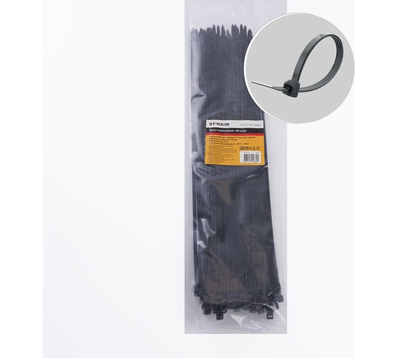 Изображение товара Хомут STEKKER NYCT47-400 нейлоновый 4.7x400 мм, 105 мм, нагрузка 22 кг, черный, 100 шт в упак 32792