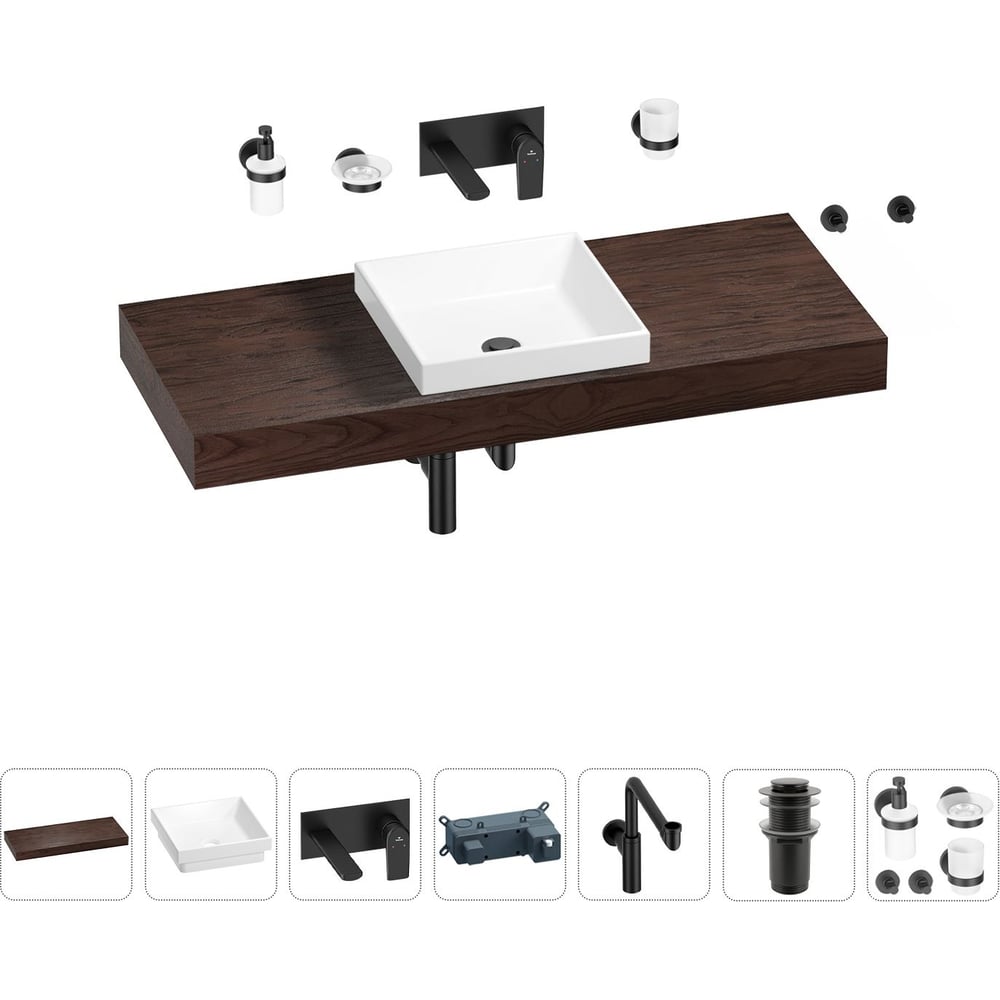 Комплект мебели для ванной комнаты с раковиной Wellsee набор аксессуаров для ванной комнаты savanna square 4 предмета дозатор для мыла 2 стакана подставка зелёный