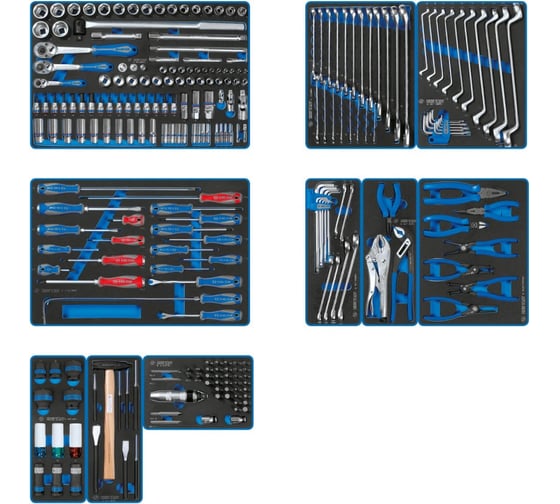 Изображение товара Набор инструментов для тележки, 10 ложементов, 251 предмет KING TONY DRIVE 934-251MRVD