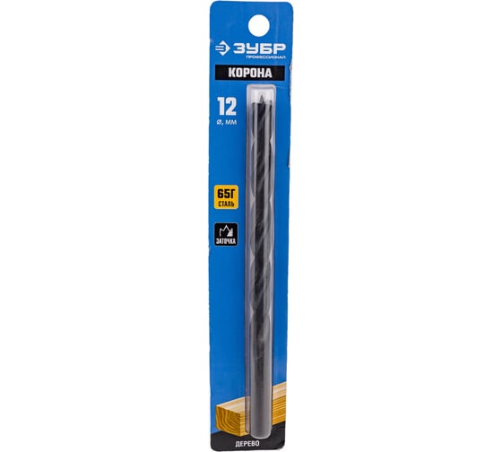 Изображение товара Сверло спиральное по дереву, М-образная заточка Профессионал (12х200х150 мм; сталь 65Г) Зубр 29421-200-12_z01