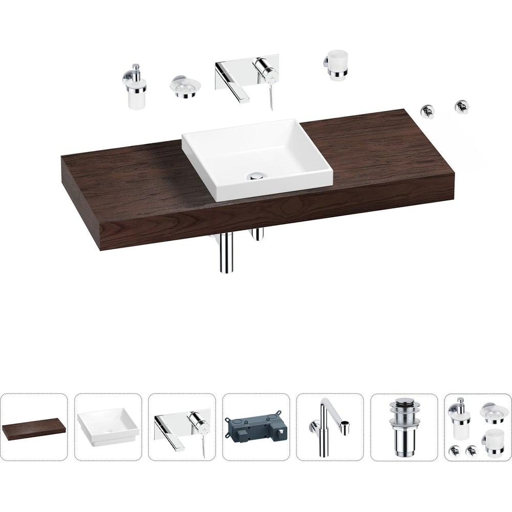 Комплект мебели для ванной комнаты с раковиной Wellsee набор аксессуаров для ванной комнаты бесконечность 4 предмета дозатор 400 мл мыльница 2 стакана чёрный