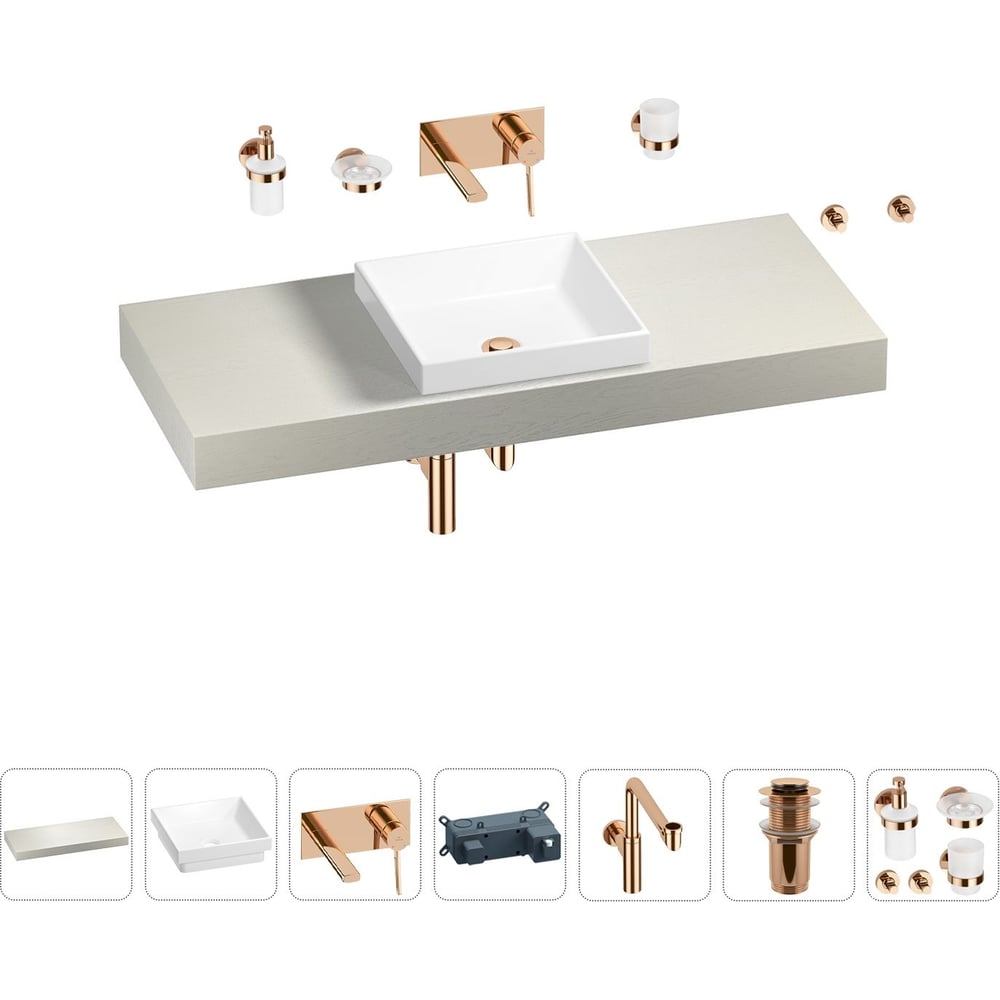 Комплект мебели для ванной комнаты с раковиной Wellsee насадка задняя накладная для корпуса светильника с диаметром отверстия d85mm ambrella light diy spot n8912 золото розовое полированное
