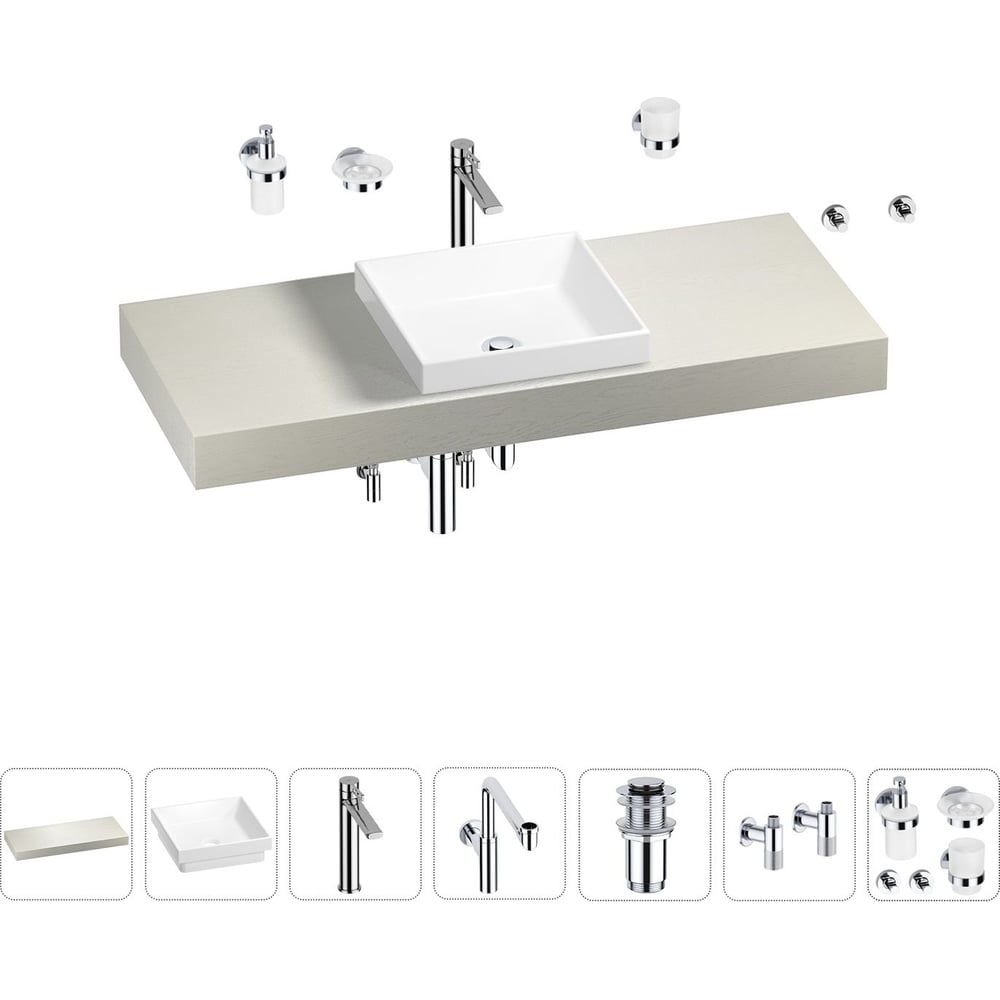 Комплект мебели для ванной комнаты с раковиной Wellsee набор аксессуаров для ванной комнаты бесконечность 4 предмета дозатор 400 мл мыльница 2 стакана чёрный