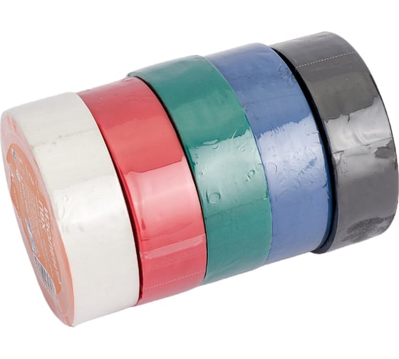 Изображение товара Изолента ПВХ Airline набор 5 шт. син.чёр.кр.зел. бел. 19 мм х 10 м AIT-P-17K