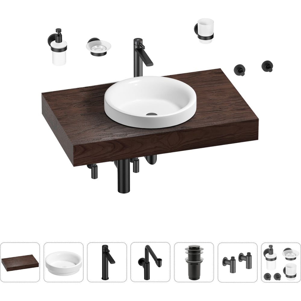 Комплект мебели для ванной комнаты с раковиной Wellsee набор аксессуаров для ванной комнаты savanna бэкки 3 предмета мыльница дозатор для мыла 400 мл стакан керамика белый