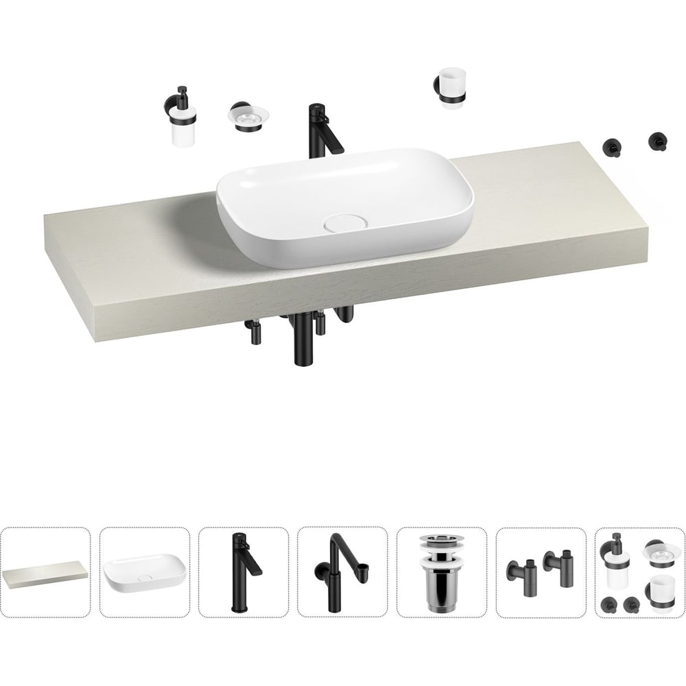Комплект мебели для ванной комнаты с раковиной Wellsee комплект мебели для ванной комнаты xiaomi diiib tixiang rock board bathroom cabinet 800mm dxysg003 800 тумба с керамической раковиной зеркало без смесителя
