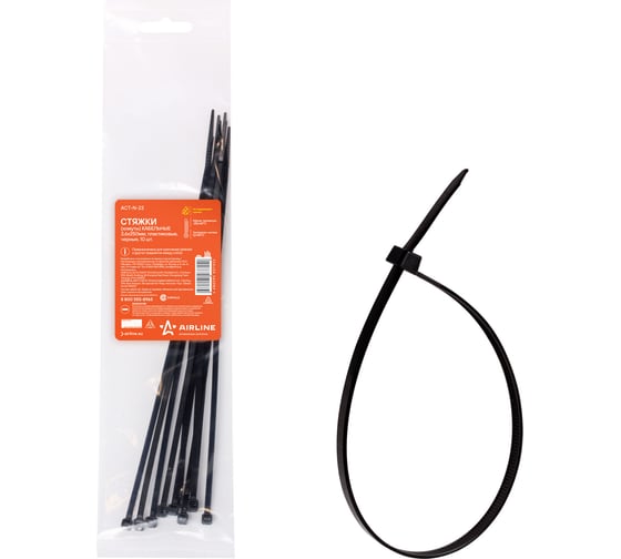 Изображение товара Кабельные стяжки Airline хомуты 3,6 х 250 мм, пластиковые, черные, 10 шт. ACT-N-23