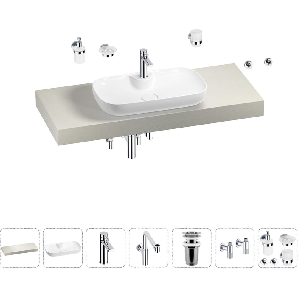 Комплект мебели для ванной комнаты с раковиной Wellsee набор аксессуаров для ванной комнаты тринити 6 предметов мыльница дозатор для мыла два стакана ёрш ведро голубой